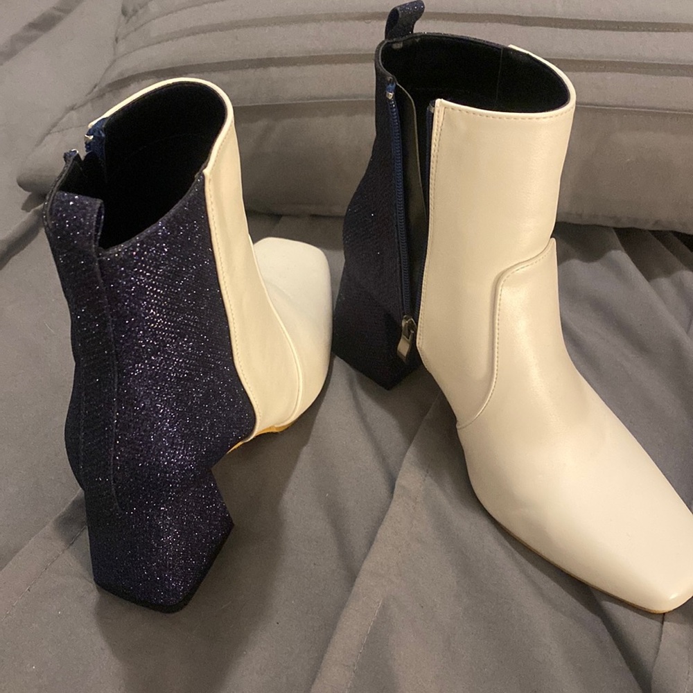 White Boots Blue Sequins